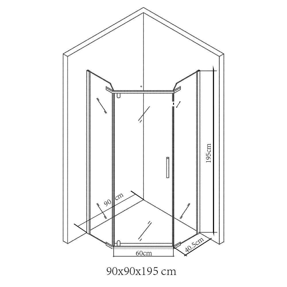 Cabină de duș pentagonală Leziter Celtic 90x90 cm, fără tavă, profil negru