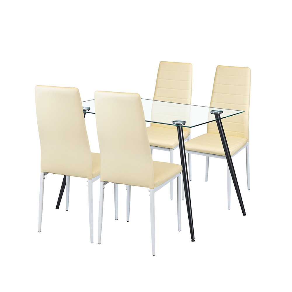 Set sufragerie Leziter Cruz 4+1 bej cu masă din sticlă securizată, 120 cm