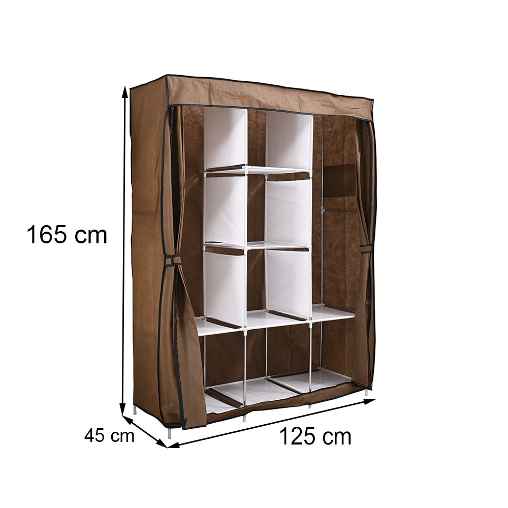 Dulap textil Leziter LGSZ-03, cafea, cu rafturi si bara umerase, 165x125x45 cm