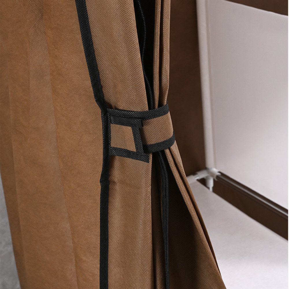 Dulap textil Leziter LGSZ-03, cafea, cu rafturi si bara umerase, 165x125x45 cm