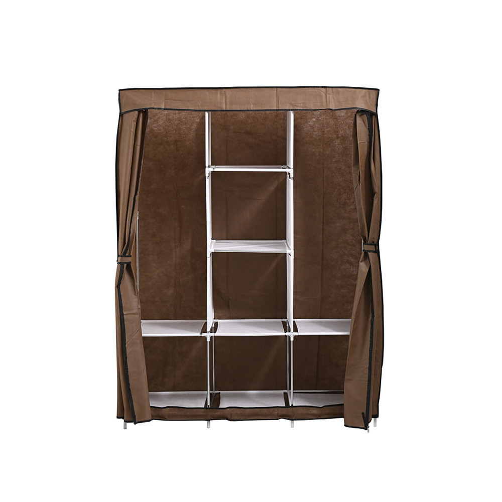 Dulap textil Leziter LGSZ-03, cafea, cu rafturi si bara umerase, 165x125x45 cm