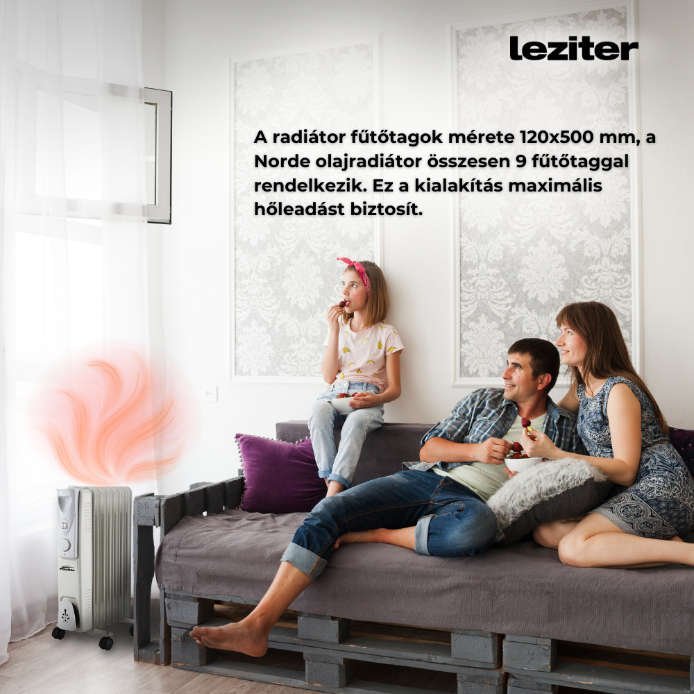 Radiator cu ulei Leziter Norde cu 7 elementi, 600/900/1500W, cu termostat