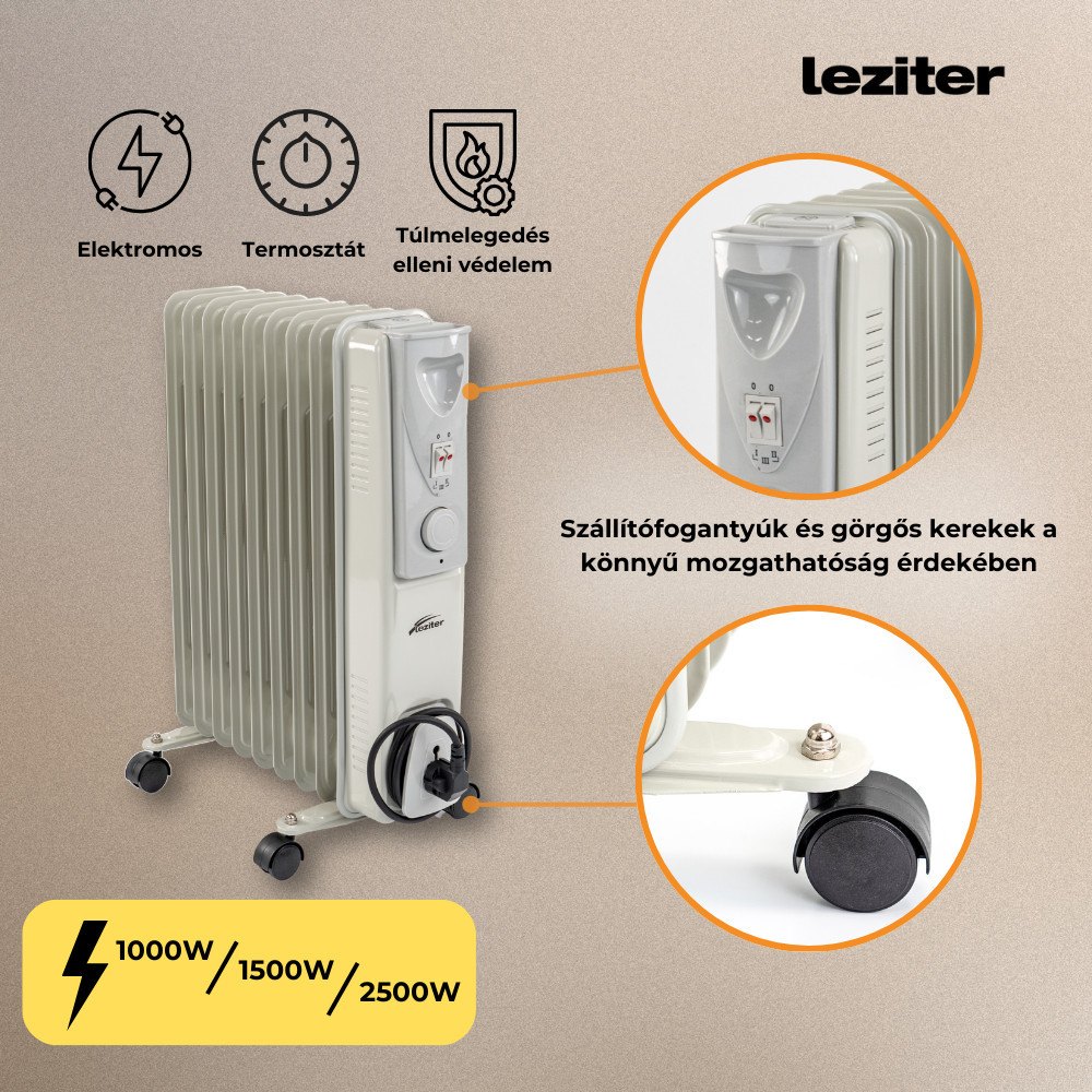 Radiator cu ulei Leziter Norde cu 7 elementi, 600/900/1500W, cu termostat
