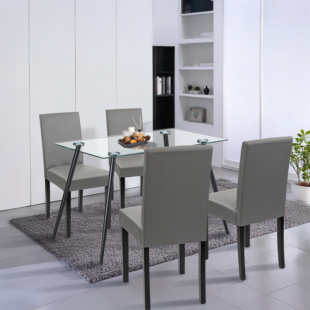 Set de masă Leziter Alen 4+1, sticlă securizată, negru-gri