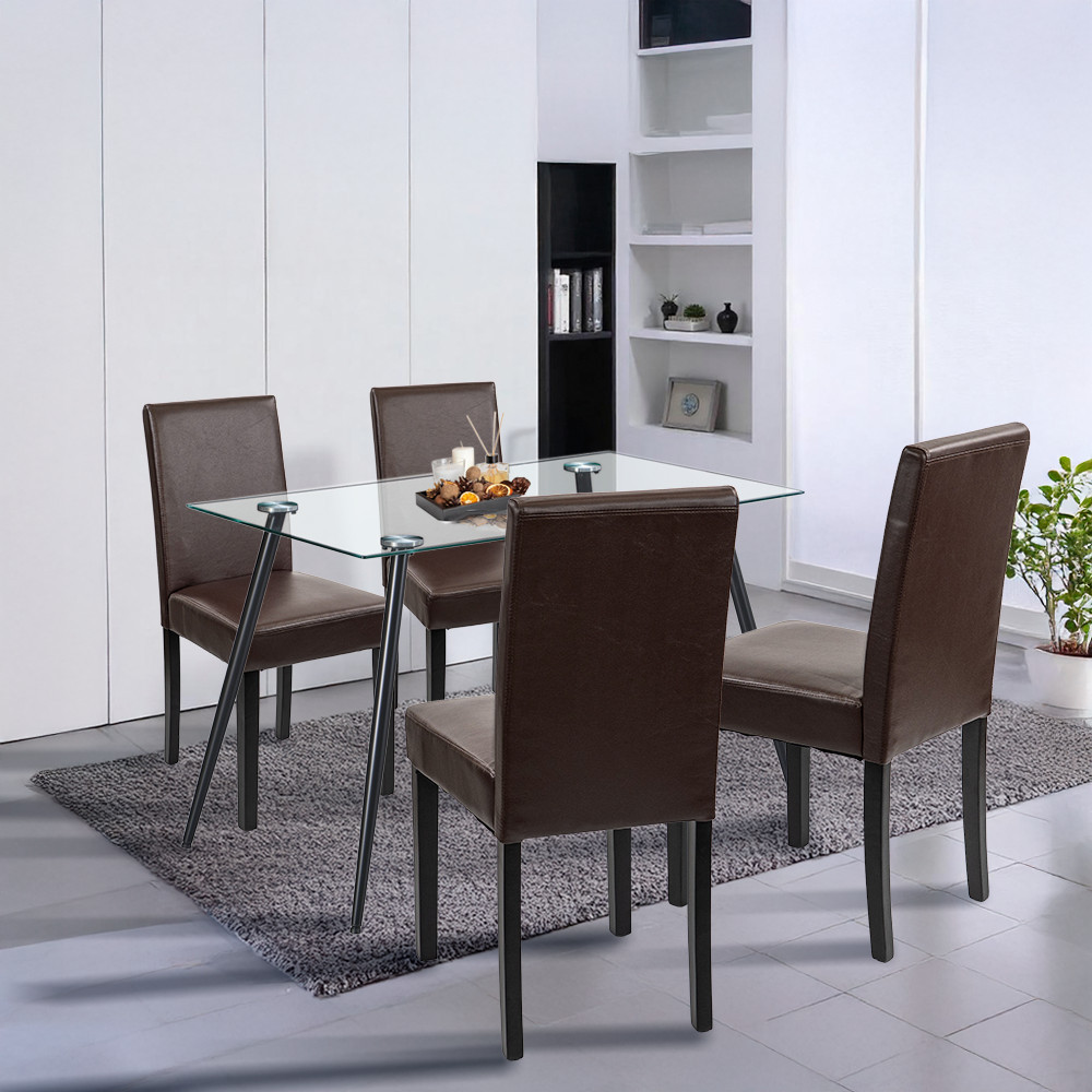 Set masă dining Leziter Alen 4+1 cu blat din sticlă, negru-maro