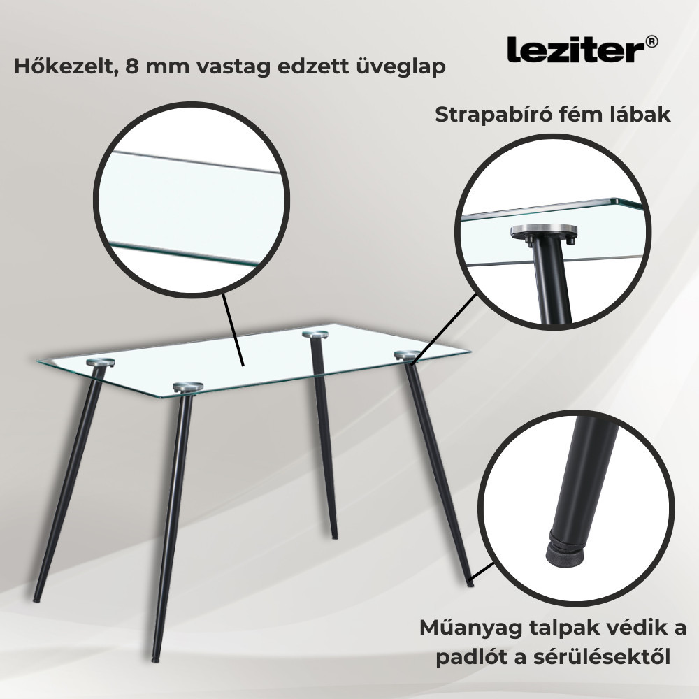 Set masă dining Leziter Alen 4+1 cu blat din sticlă, negru-maro