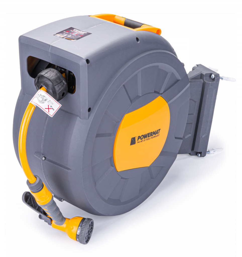 Tambur automat pentru furtun de grădină Powermat PM-ABNW-35M, 35 m, montaj pe perete