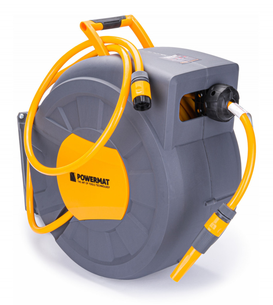 Tambur automat pentru furtun de grădină Powermat PM-ABNW-35M, 35 m, montaj pe perete