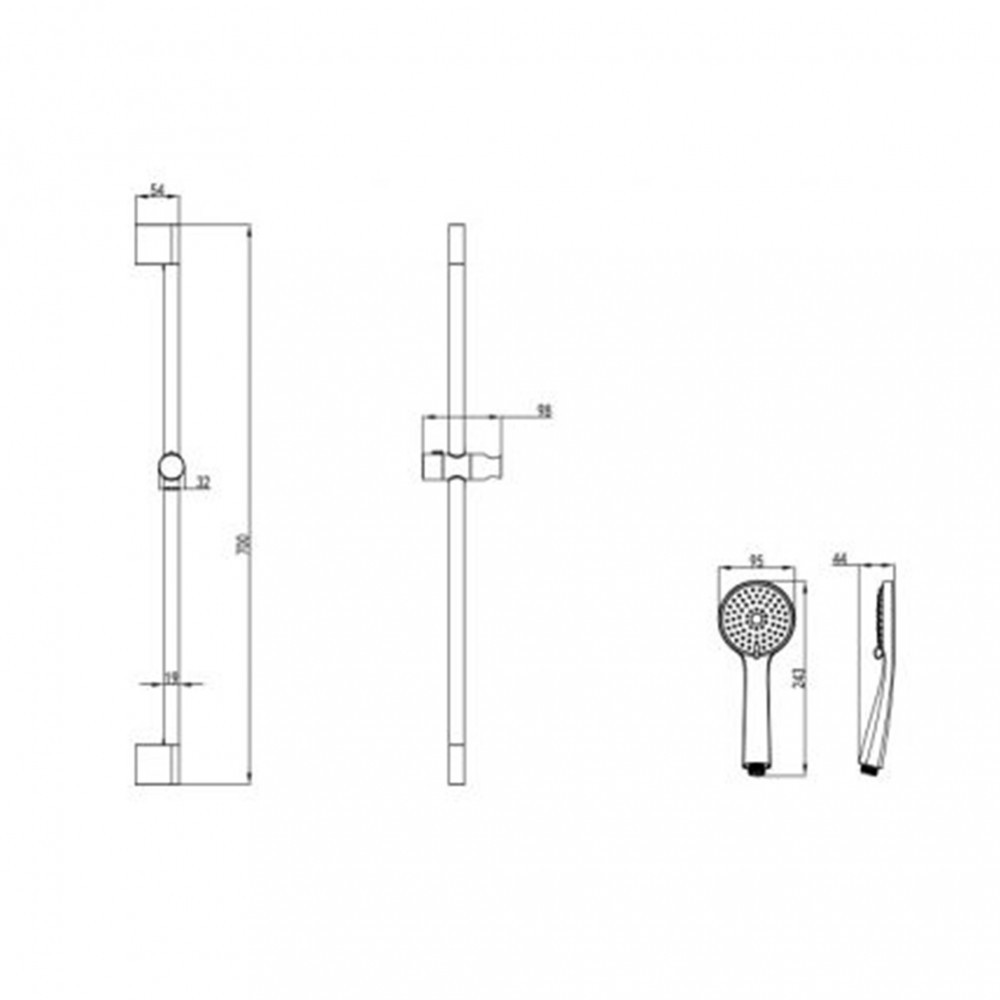 Set duș de mână cu bară Wellis Mamba, negru mat, 70 cm