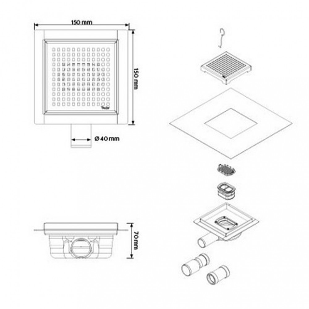 Scurgere de pardoseală Wellis W-Drain Flat din inox, 15x15 cm, debit 40 l/min