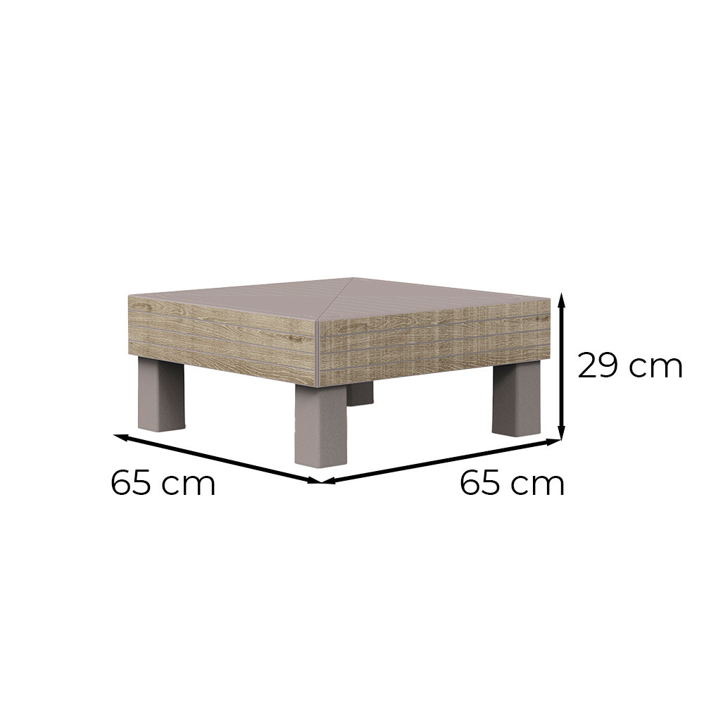 Masă de grădină Curver Elements Signature pliabilă, efect lemn frasin, 65x65 cm