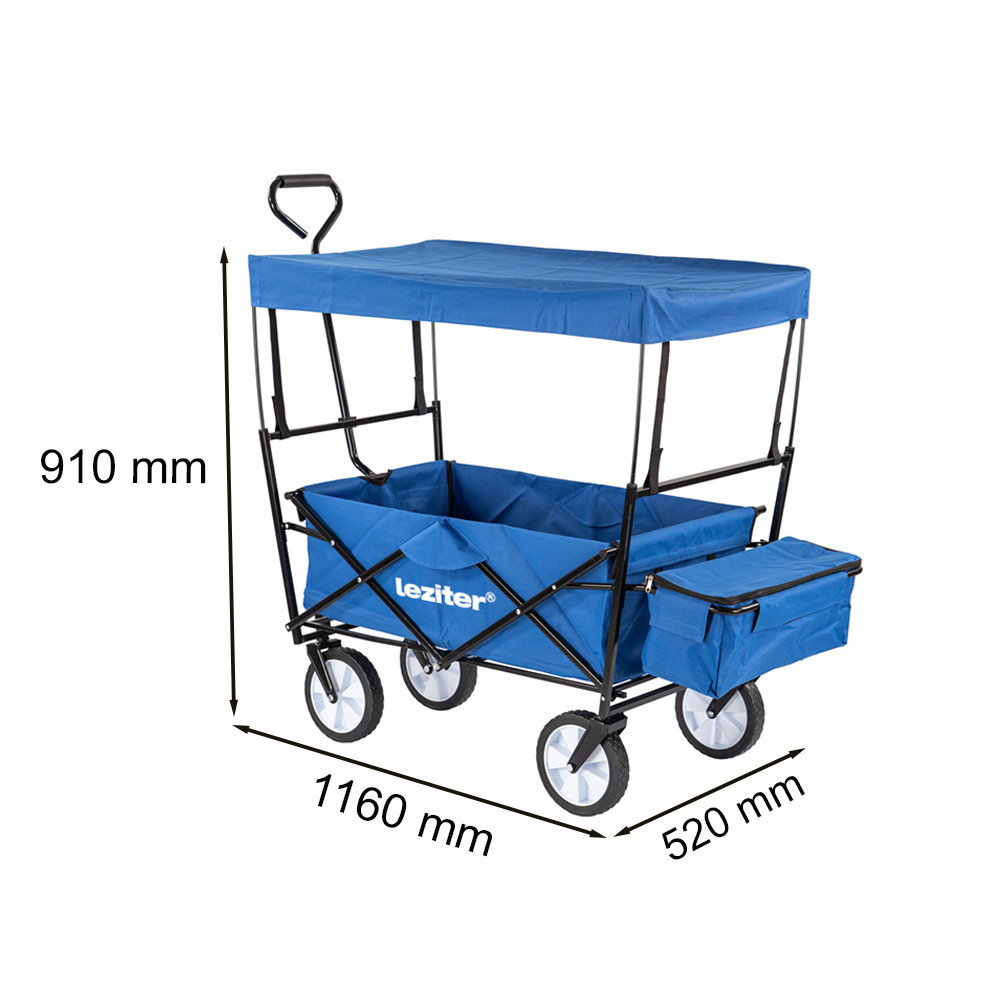 Cărucior de plajă pliabil Leziter cu acoperiș albastru, 80 kg, roți 8