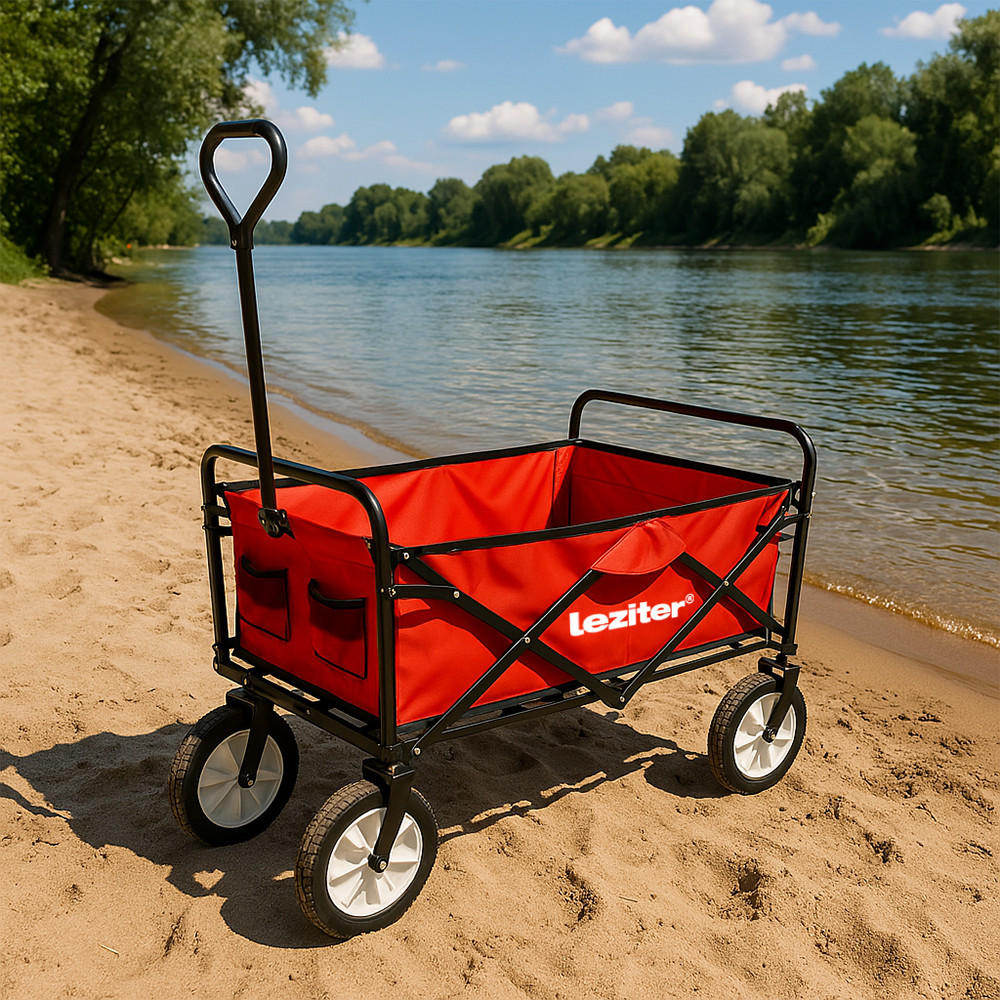 Cărucior de plajă pliabil Leziter pentru grădină, 80 kg, roșu