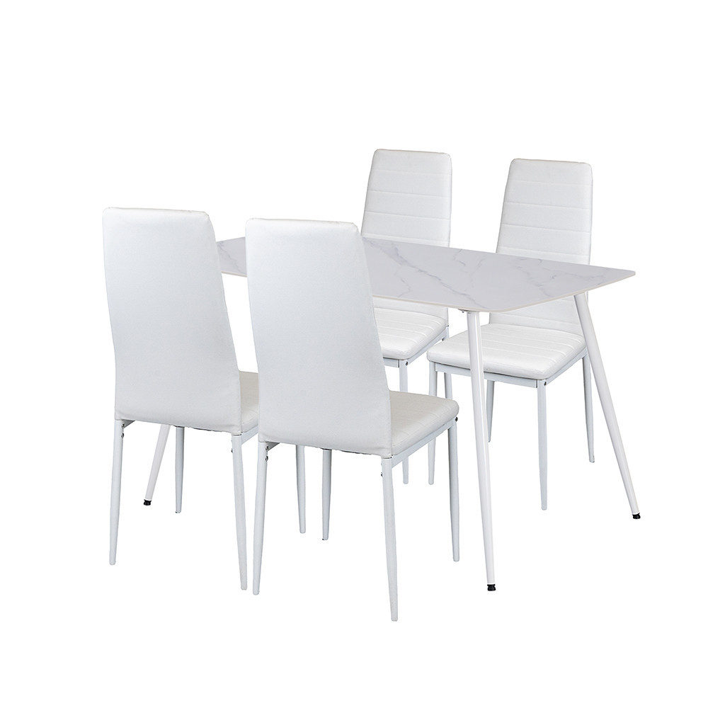 Set dining Leziter Jenna 4+1 alb, masă 140x80 cu blat din piatră sinterizată