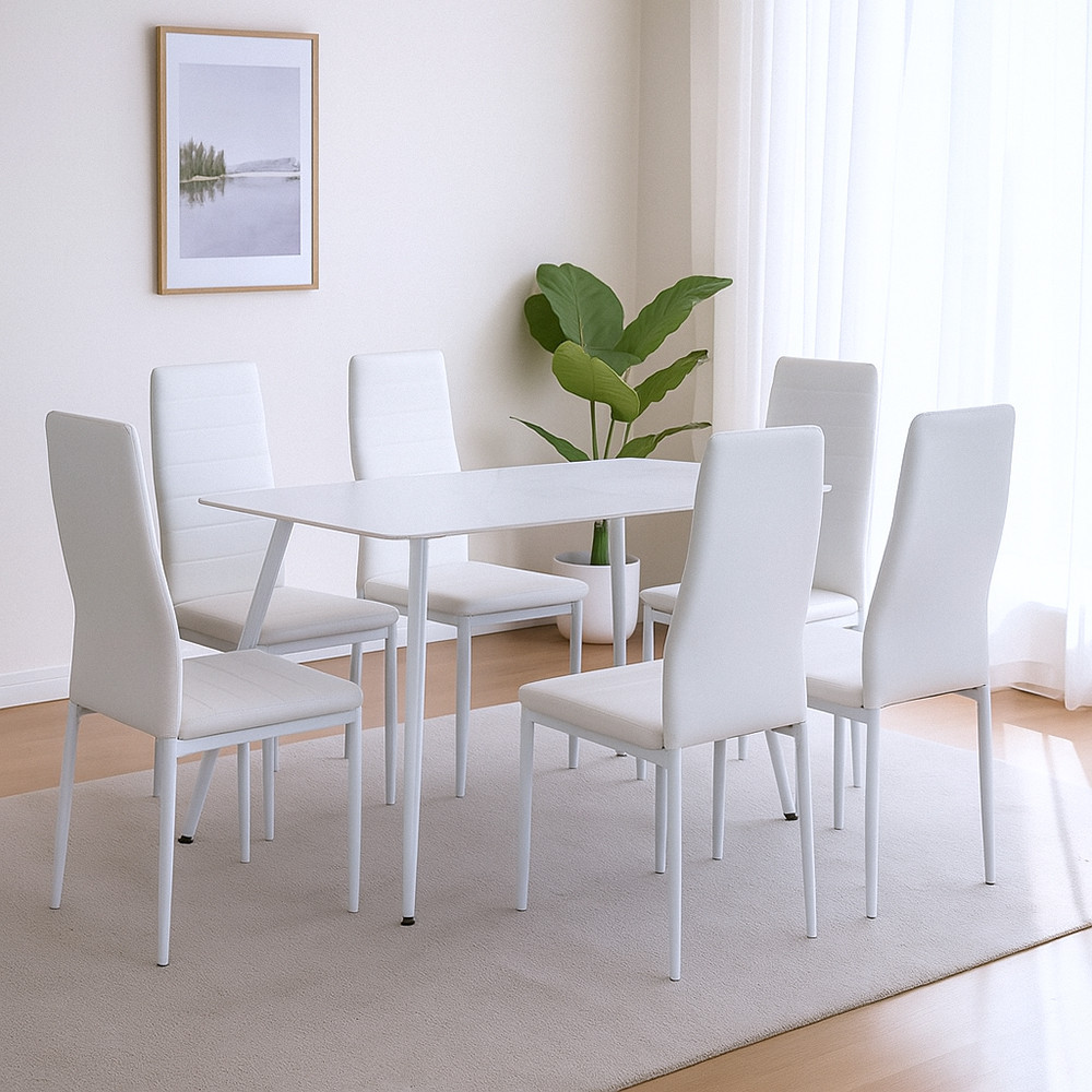 Set dining Leziter Jenna 6+1 alb cu masă Bora și 6 scaune Tino NOVA