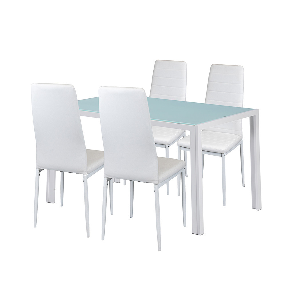 Set dining Leziter Liana 4+1 alb cu masă din sticlă securizată și 4 scaune