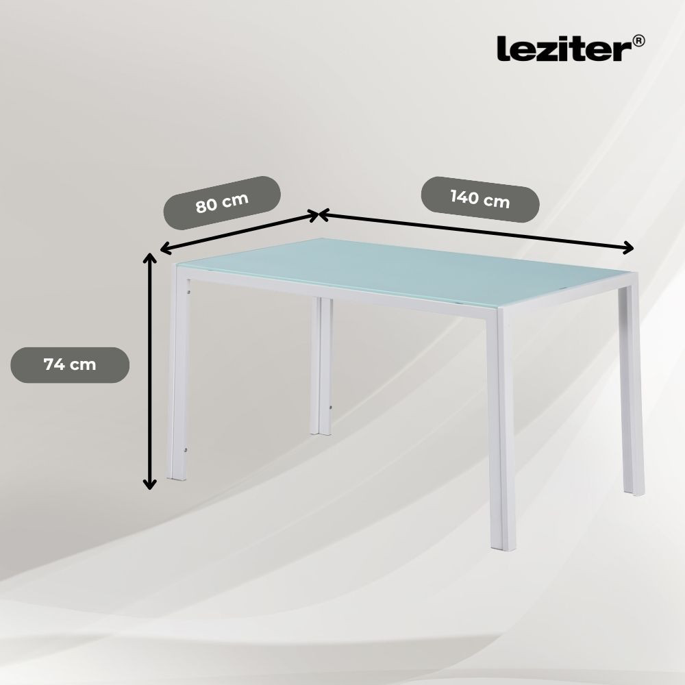 Set dining Leziter Mabel 4+1, masă cu sticlă securizată, alb-gri