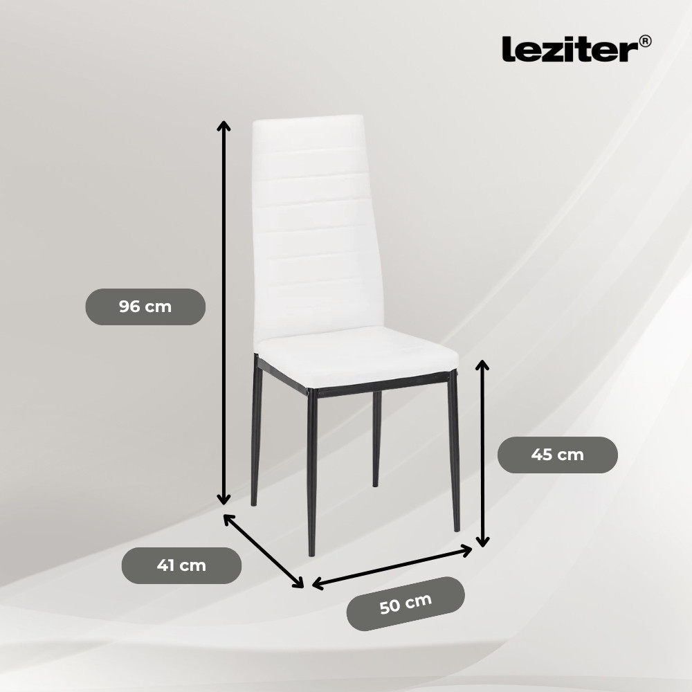 Set dining Leziter Mabel 4+1 alb-negru, masă cu sticlă securizată și 4 scaune