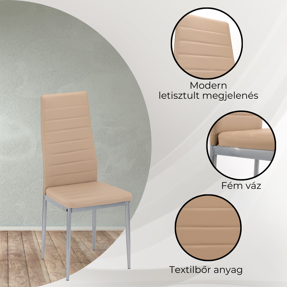 Set dining Leziter Midland 4+1, masă cu sticlă securizată și 4 scaune bej-gri