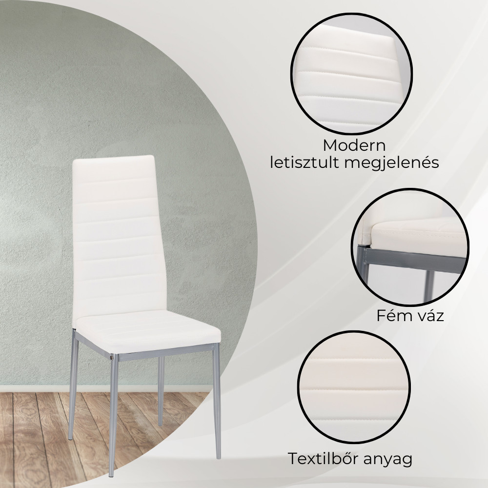 Set dining Leziter Midland 4+1, alb-gri, masa sticla securizata 120x70