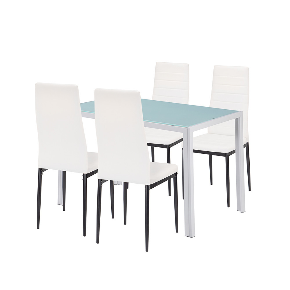 Set dining Leziter Midland 4+1, alb-negru, masă sticlă 120x70 cm
