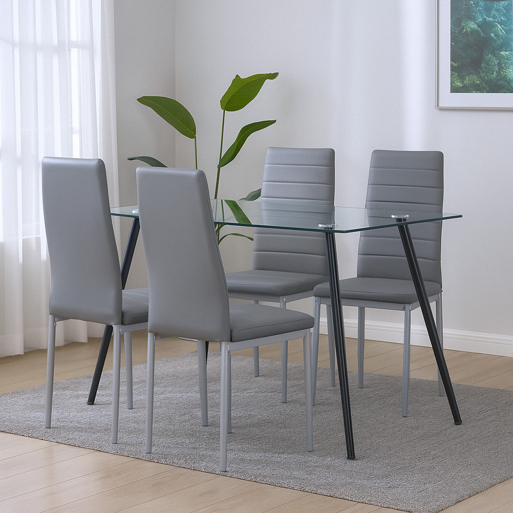 Set dining Leziter Nash 4+1 cu masă din sticlă securizată 120 cm, gri