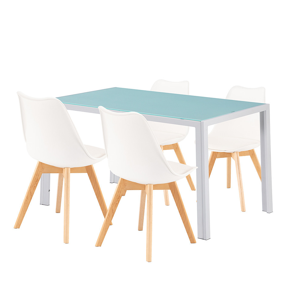 Set dining Leziter Nuvia 4+1 alb, masă din sticlă și 4 scaune