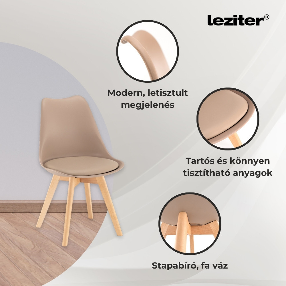 Set dining Leziter Nuvia 4+1 alb-bej, masă sticlă 140 cm și 4 scaune