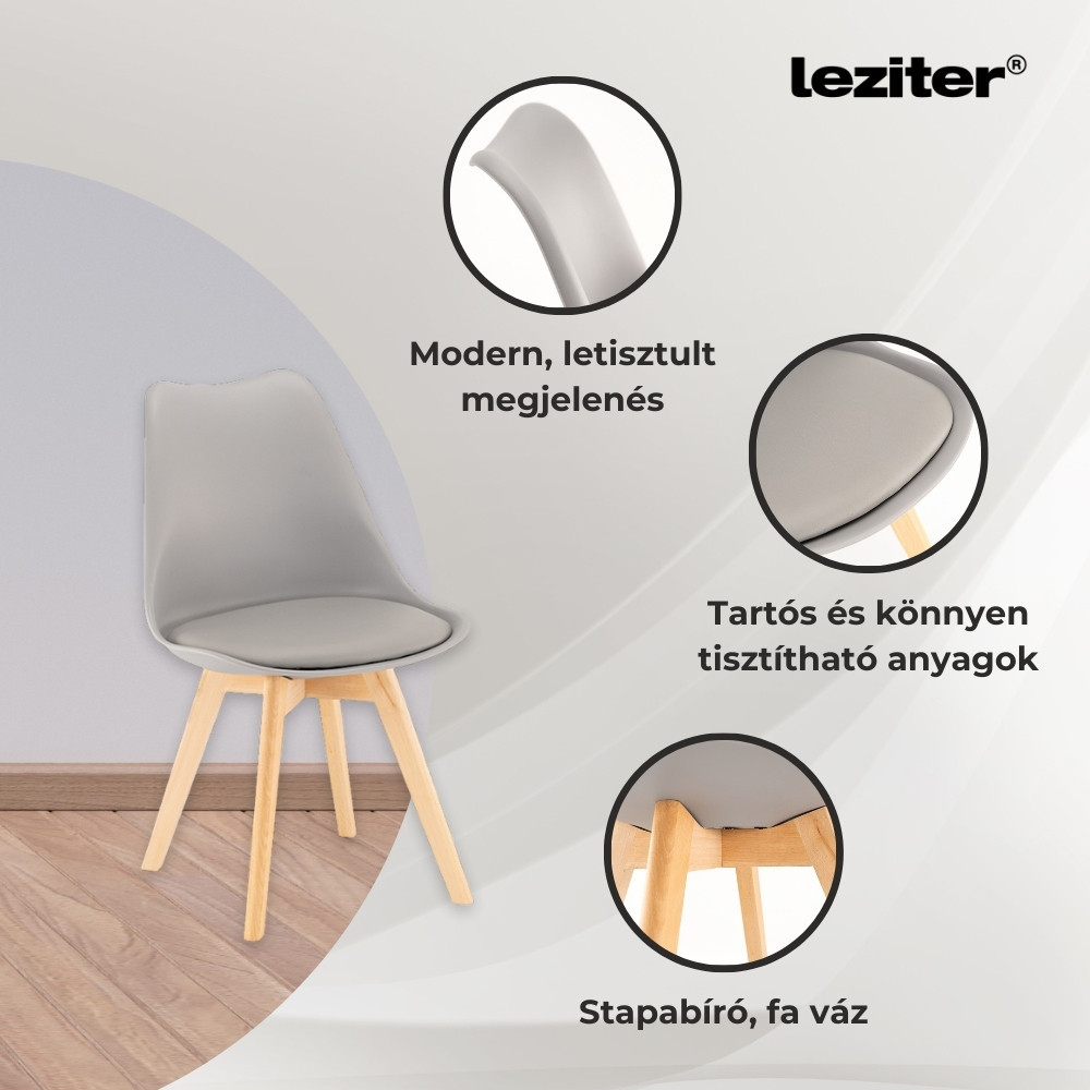 Set dining Leziter Ravena 4+1 alb-gri cu masă din piatră sinterizată