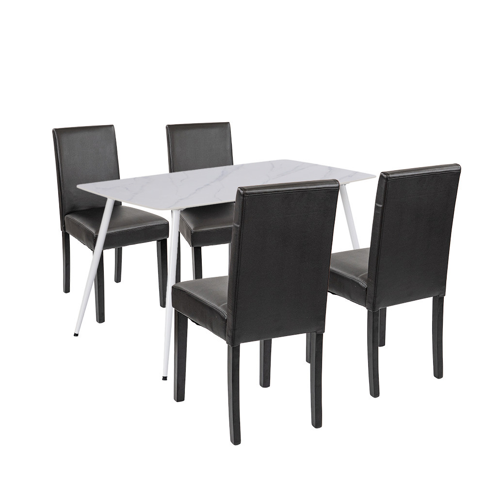 Set masă dining Leziter Megan 4+1, alb-negru, masă 140x80 cm + 4 scaune