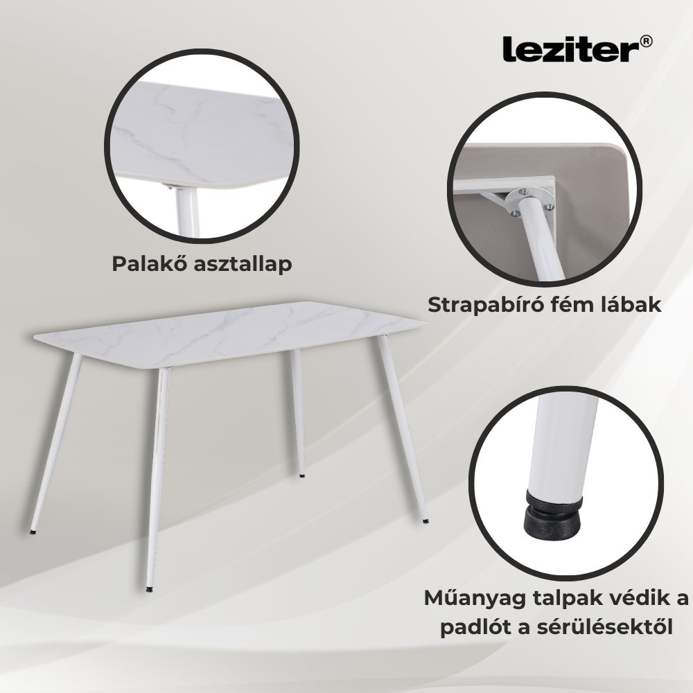 Set masă dining Leziter Megan 4+1, alb-negru, masă 140x80 cm + 4 scaune