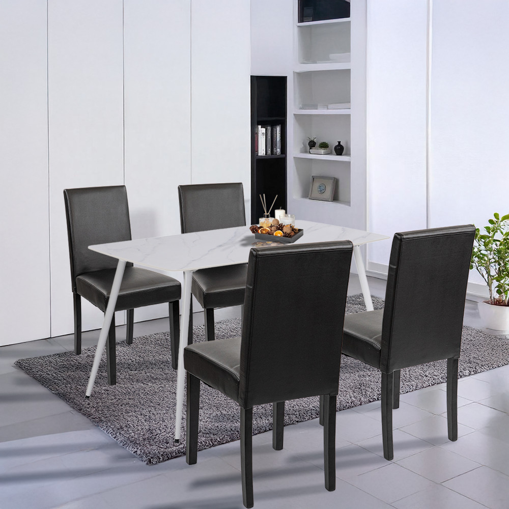 Set masă dining Leziter Megan 4+1, alb-negru, masă 140x80 cm + 4 scaune