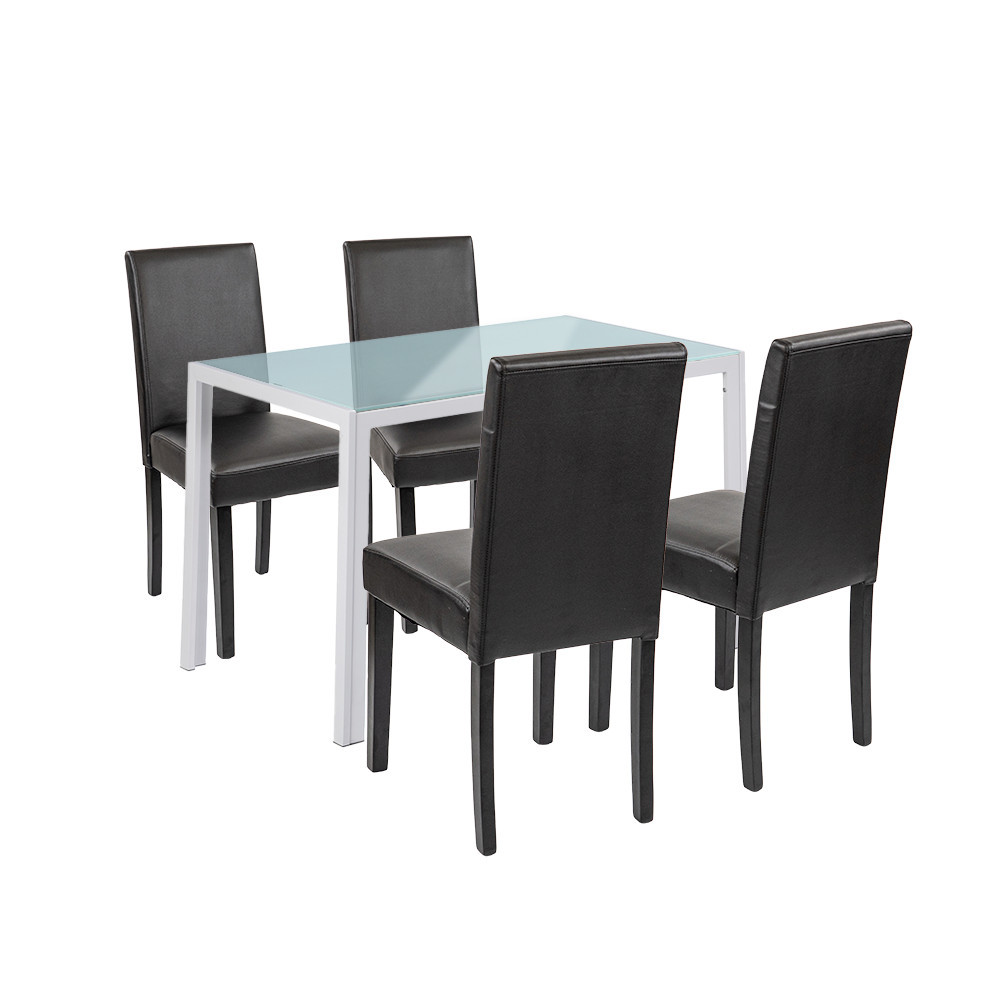 Set masă Leziter Mira 4+1 alb-negru, masă din sticlă și 4 scaune