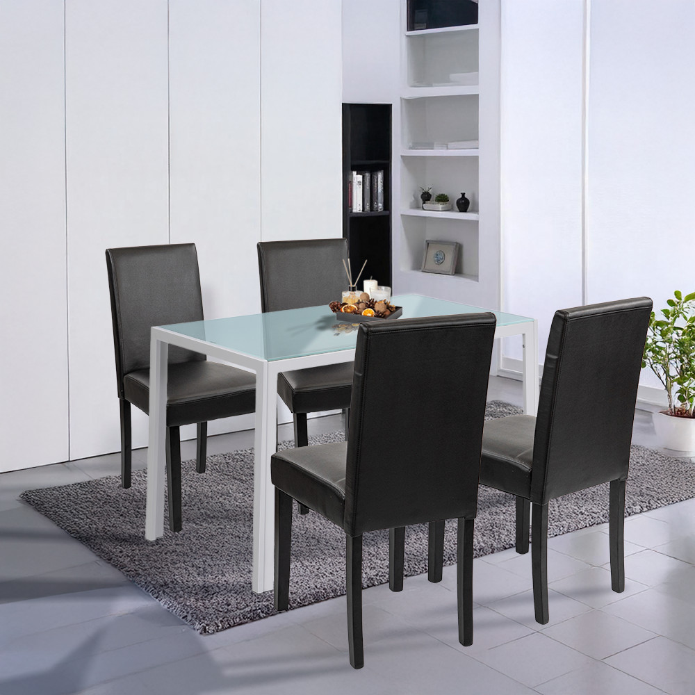 Set masă Leziter Mira 4+1 alb-negru, masă din sticlă și 4 scaune