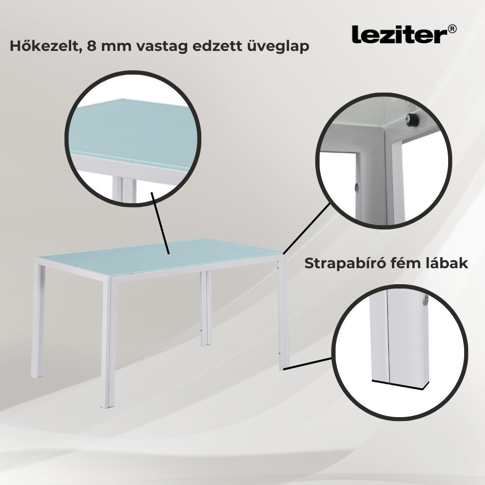 Set masă Leziter Mira 4+1 alb-negru, masă din sticlă și 4 scaune