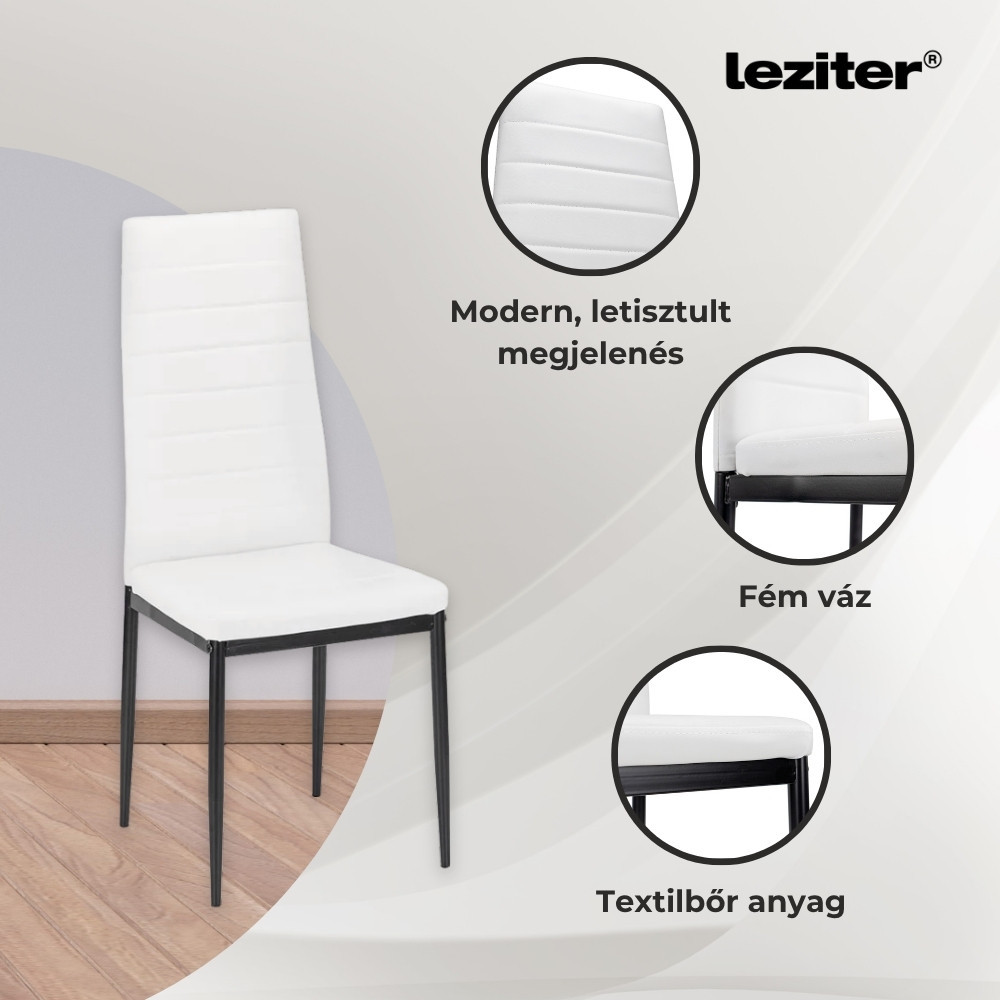 Set dining Leziter Nash 4+1 alb-negru cu masă din sticlă securizată 120 cm