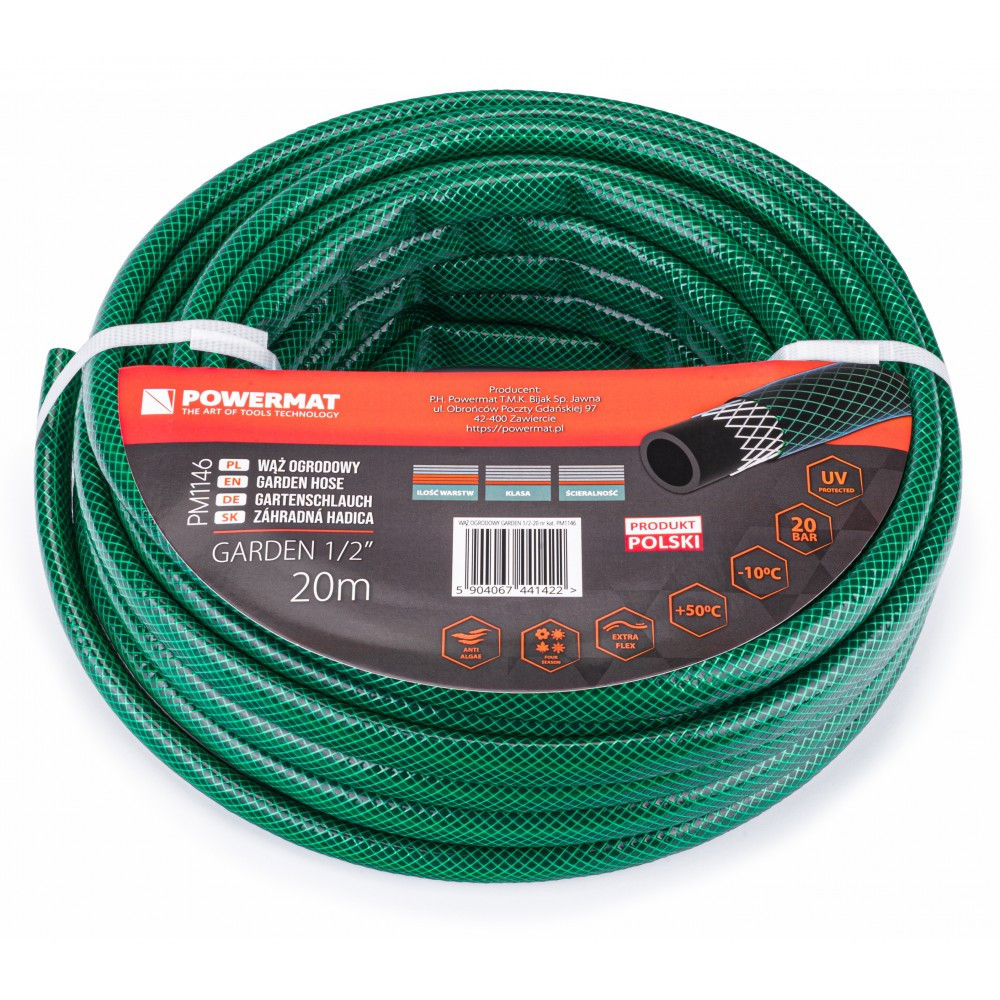 Furtun de grădină Powermat Garden 1/2 inch, 20 m, 3 straturi, anti-UV