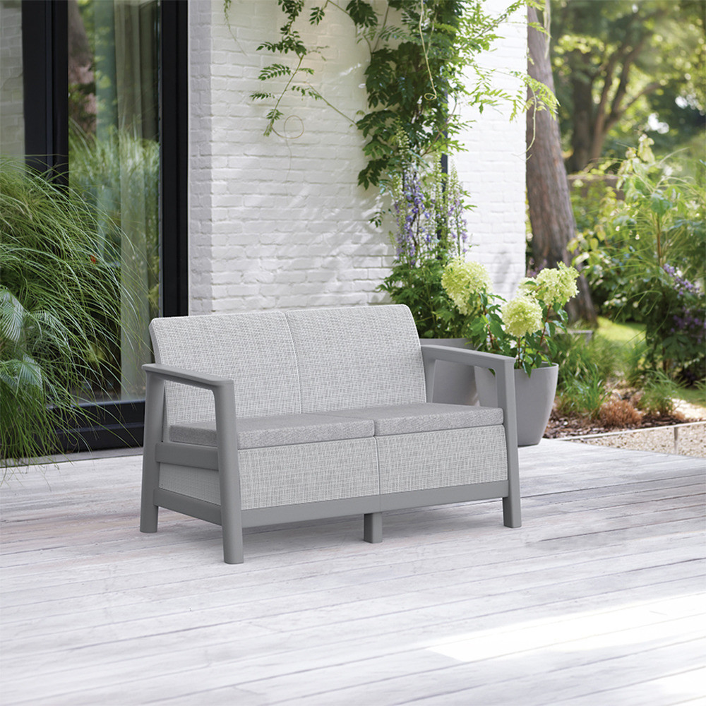 Canapea de grădină Curver Scandi Linea, 2 locuri, gri cenușă-gri deschis