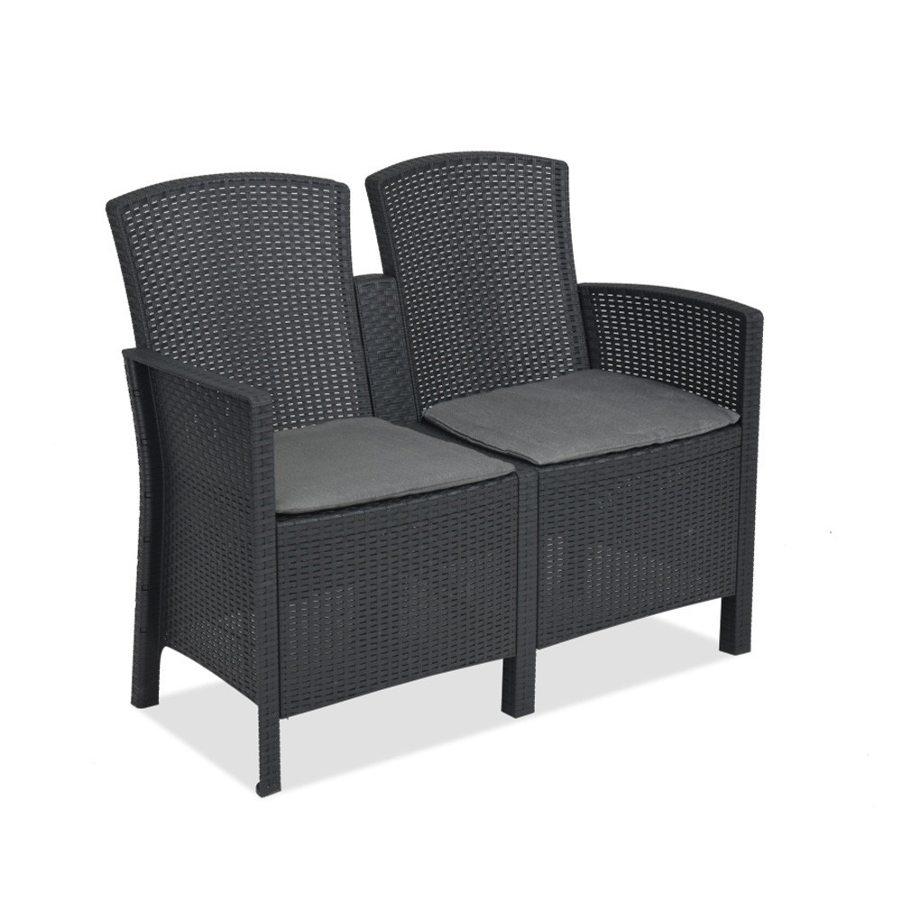 Canapea de grădină Leziter Lima cu 2 locuri, ratan artificial, grafit