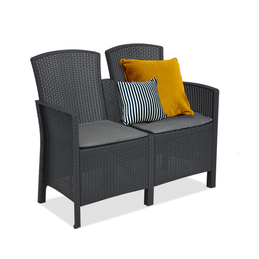 Canapea de grădină Leziter Lima cu 2 locuri, ratan artificial, grafit