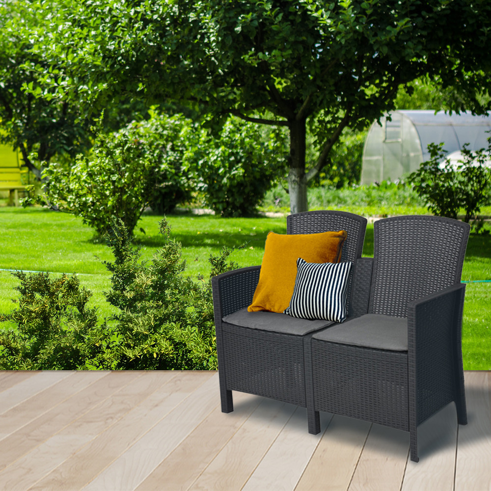 Canapea de grădină Leziter Lima cu 2 locuri, ratan artificial, grafit