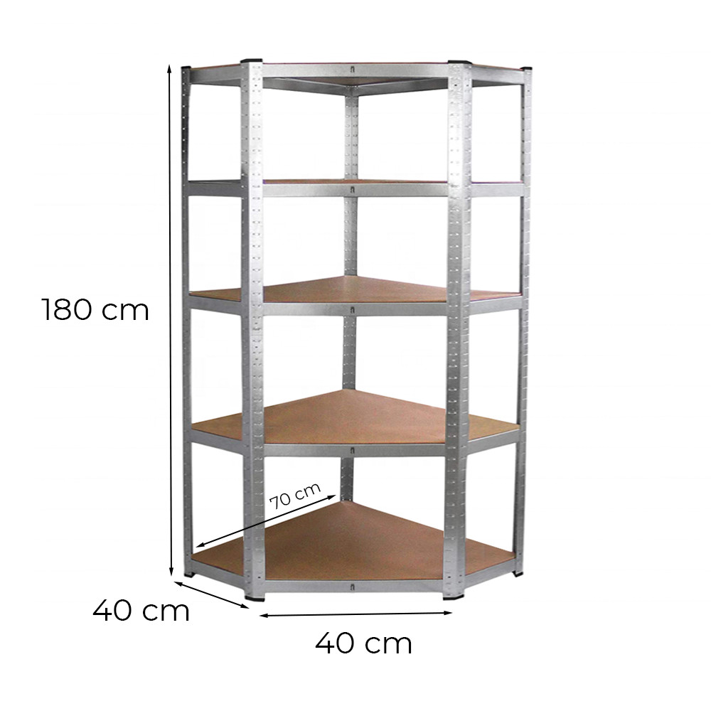 Raft de colț metalic Leziter heavy-duty, 5 polițe, 180x70x40-40 cm, crom