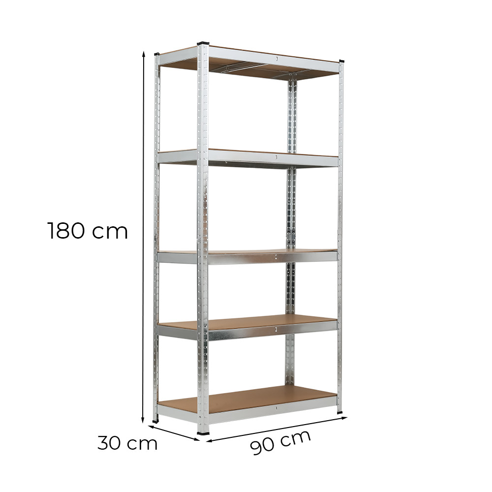 Raft metalic Leziter robust 180x90x30 cm, 5 polite MDF, 175 kg/raft, crom