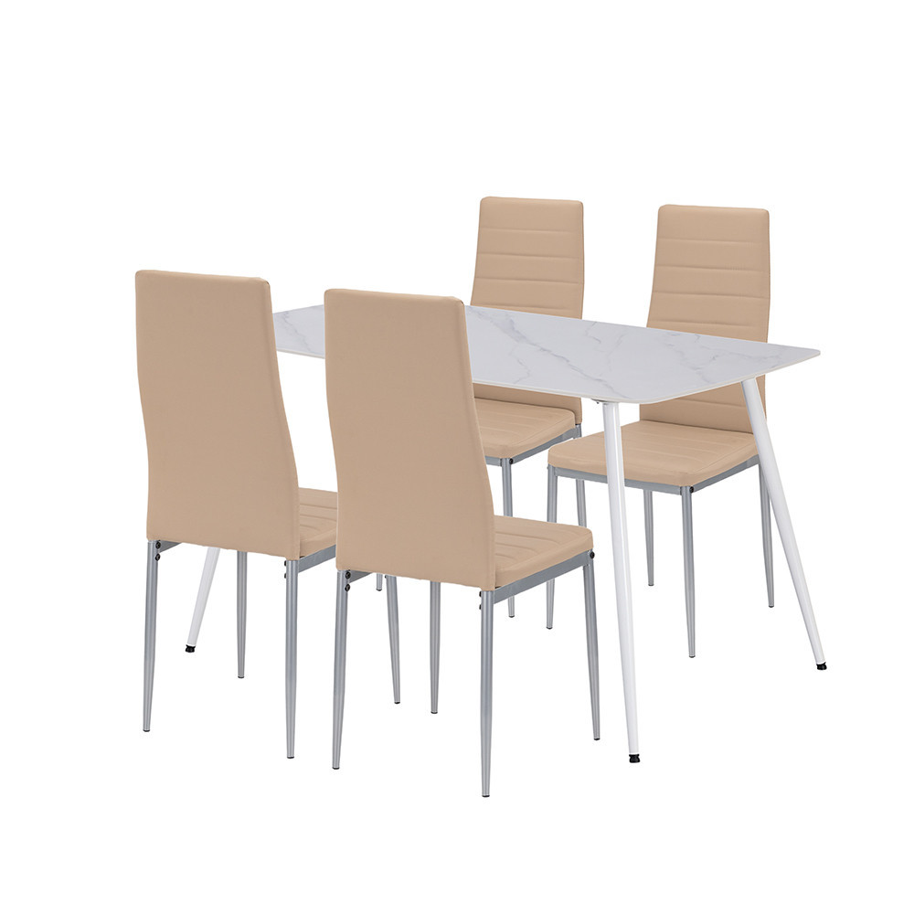 Set masă dining Leziter Renton 4+1, bej-gri, blat piatră sinterizată