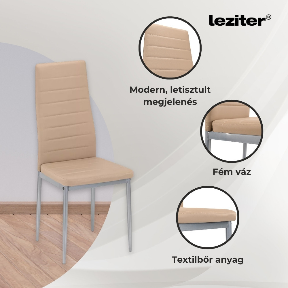 Set masă dining Leziter Renton 4+1, bej-gri, blat piatră sinterizată