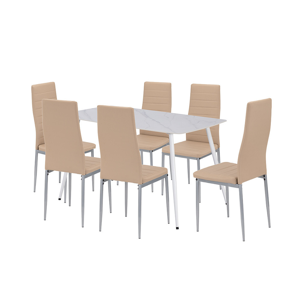 Set de dining Leziter Renton 6+1, masă cu piatră sinterizată, bej-gri