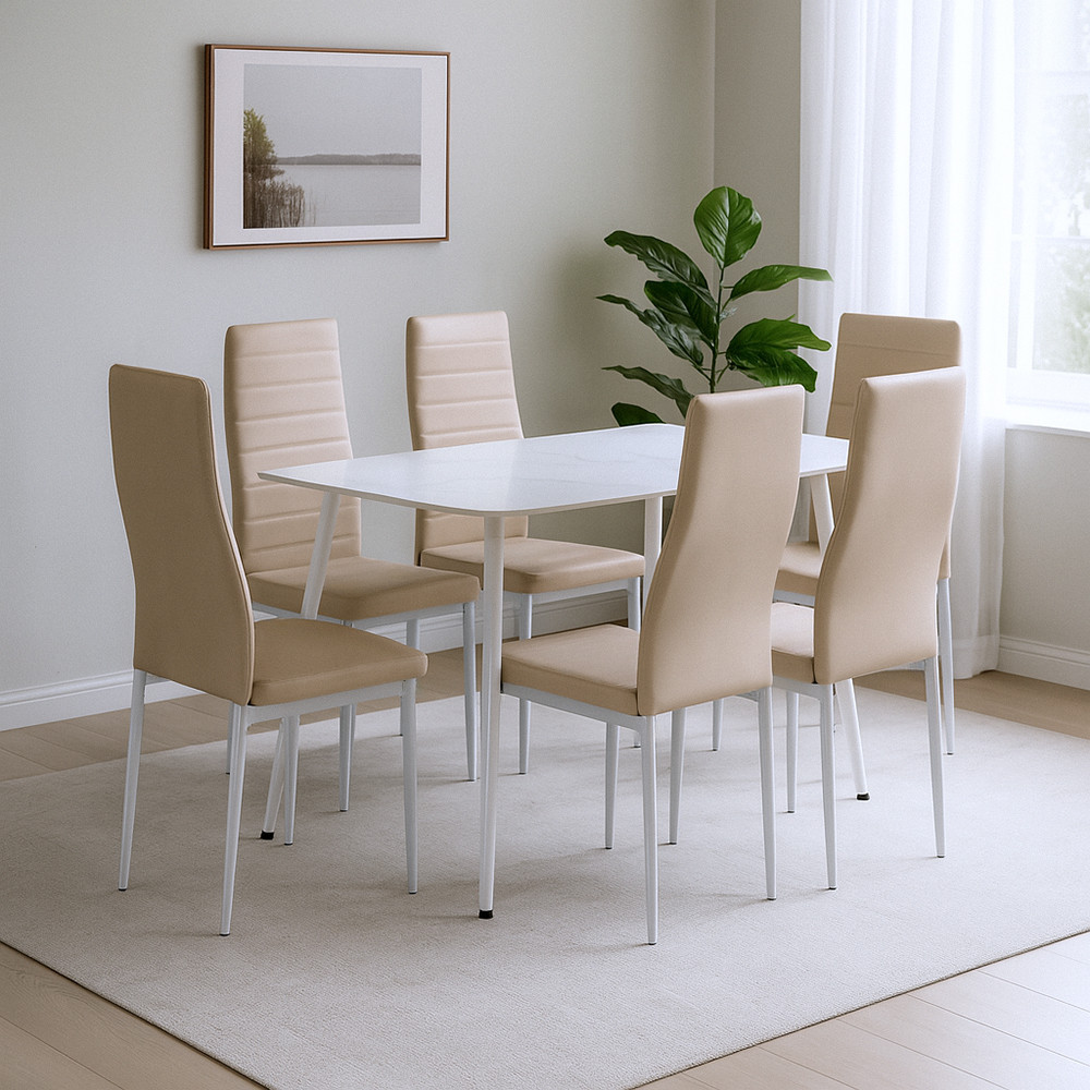 Set de dining Leziter Renton 6+1, masă cu piatră sinterizată, bej-gri