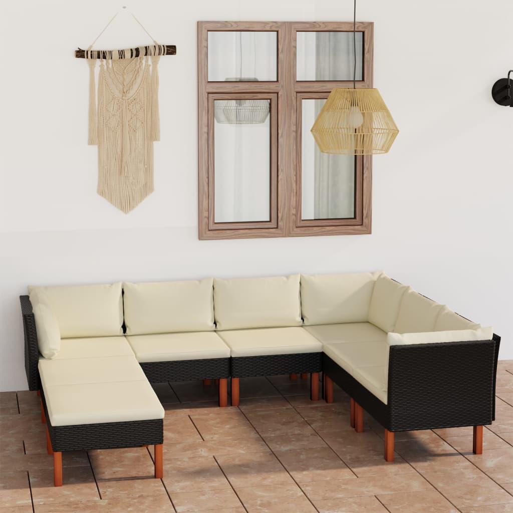 Set mobilier de grădină cu perne, 8 piese, negru, poliratan GartenMobel Dekor