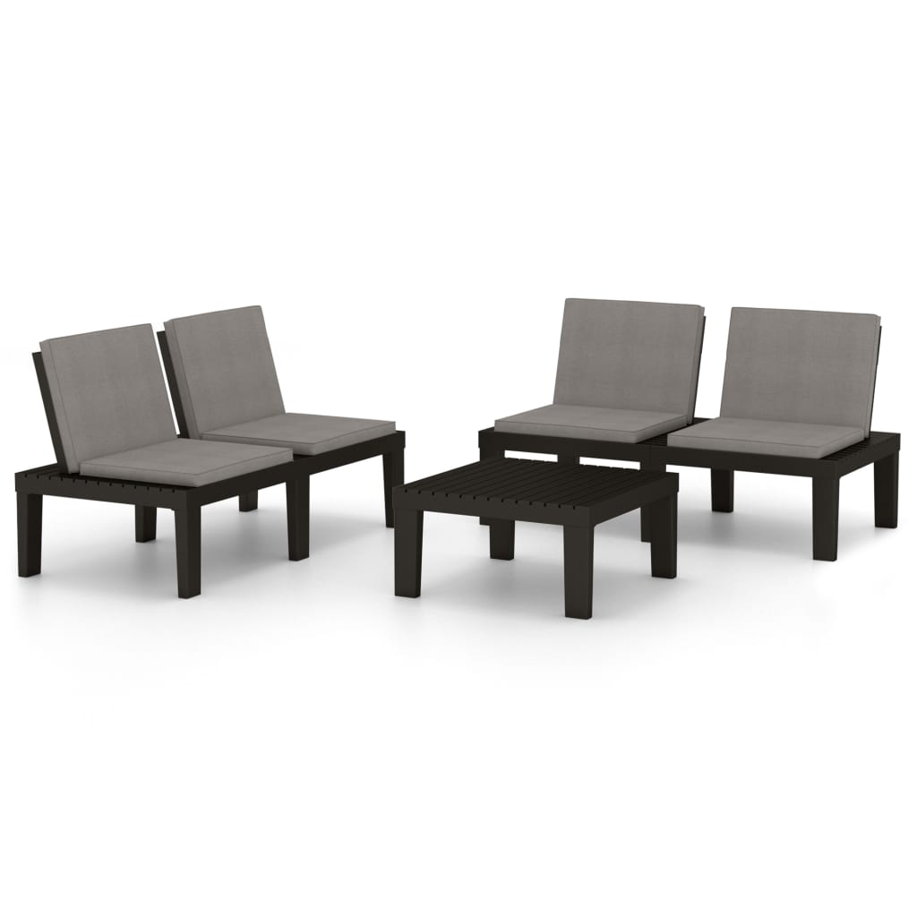 Set mobilier de grădină cu perne, 3 piese, gri, plastic GartenMobel Dekor