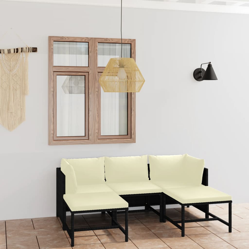 Set mobilier de grădină cu perne, 5 piese, negru, poliratan GartenMobel Dekor